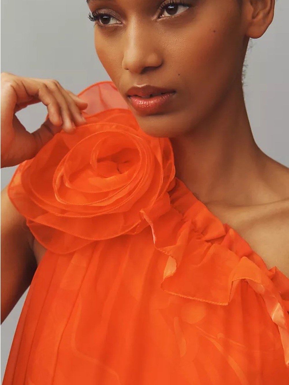 One Shoulder Rose Ruffle Maxi Dress - Picture 10 of 17